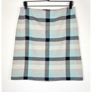 Talbots Skirt Size 8 Blue Black Gray Plaid Wool Blend Lined Pencil Preppy Career